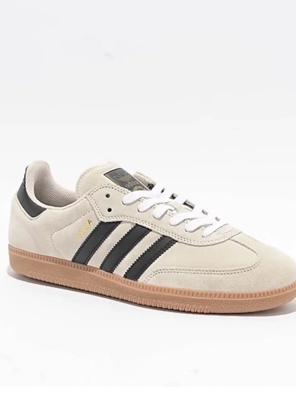 adidas Cream Suede Sambas Sneakers with Black Stripes